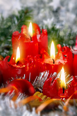 Four advents candles  and christmas decoration.