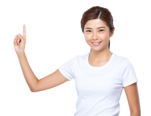 Asian woman with finger point up