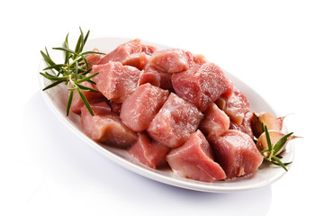 Raw tourkey meat on white background