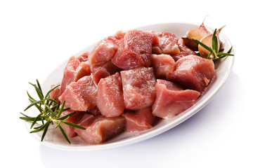 Raw tourkey meat on white background