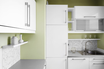 Simple kitchen in white colors - 71037127