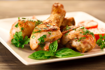 Grilled chicken legs and vegetables