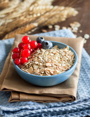 Rolled oats in a bowl with berries