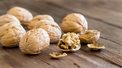 Walnuts on wood