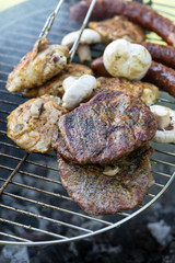 barbecue with delicious grilled meat on grill