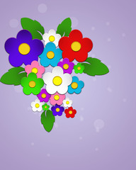 Beautiful colorful flowers on purple background.
