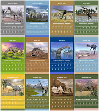 European 2015 year calendar with dinosaurs
