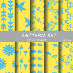 Blue and yellow nature pattern set