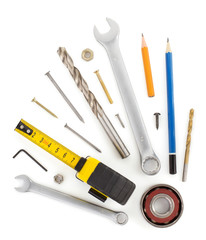 set of tools and instruments on white