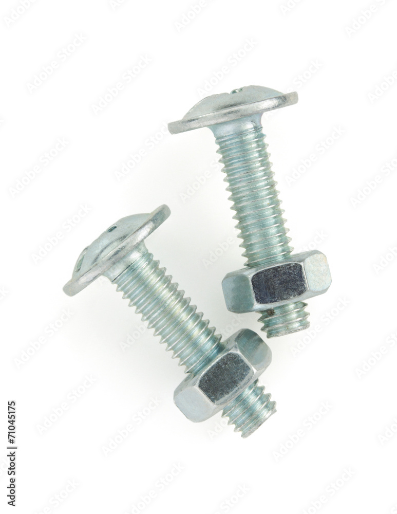 Wall mural bolt and nut tools on white background