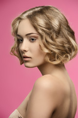 Naklejka premium beauty girl with short curly hair