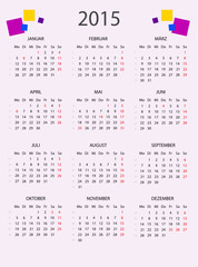 Kalender 2015 ohne Feiertage mit bunten Quadraten