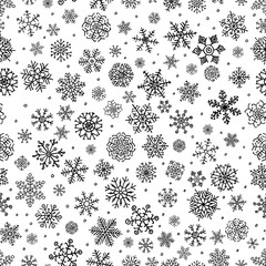 Winter Snow Flakes Doodle Seamless Background