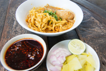 Noodle Khao soi , Thai food background