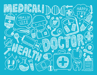 Fototapeta na wymiar doodle medical background