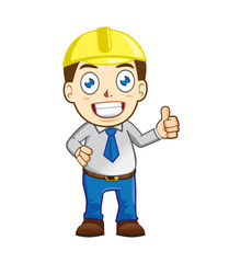 Engineer mascot cartoon in thumb up action and smile