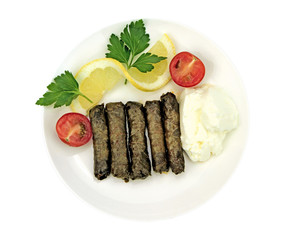 Turkish cuisine. Homemade Sarma - Rice wrapped in vine leaves