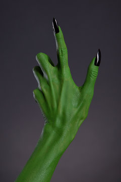 Green Witch Hand With Black Nails, Real Body-art