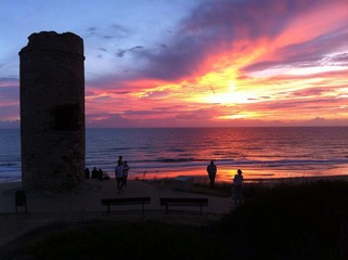 Turmruine im Abendrot