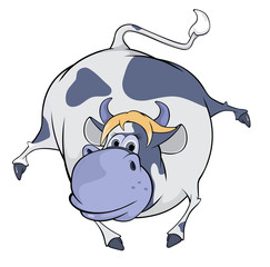 Happy blue cow. Cartoon