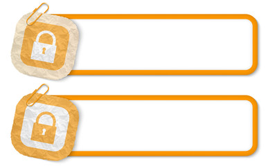 yellow frames with texture crumpled paper and padlock