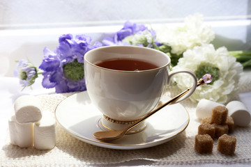 Cup of tea on table, close up