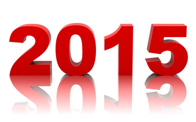 new year 2015 with reflection isolated on white background