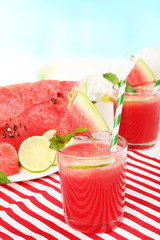 Watermelon cocktail on table, close-up