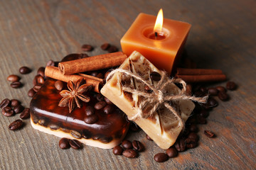 Fototapeta na wymiar Organic soap with coffee beans and spices,