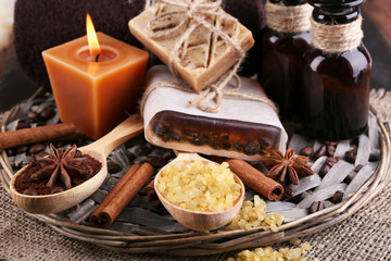 Organic soap with coffee beans, sea salt and milled coffee in