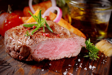 Succulent tender rare beef steak