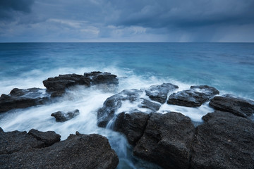 Evening rain shover over the sea in Crete, Greece.
