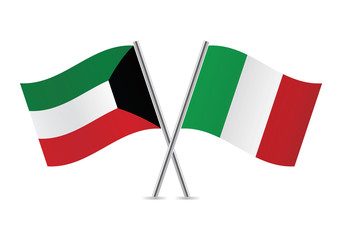 Italian and Kuwait flags. Vector illustration.