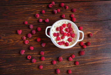 Curd with ripe raspberries