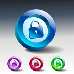 glass icons set green lock security