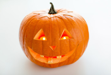 close up of pumpkins on table