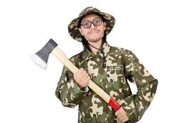 Funny soldier in military concept