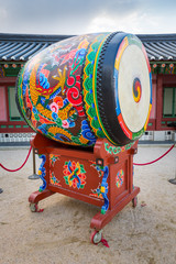 Naklejka premium Korean traditional drum called buk, with Taegeuk symbol