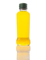 A bottle of olive oil over white background