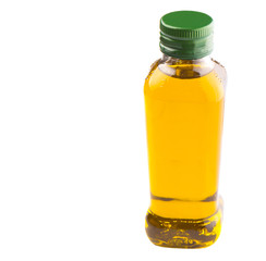 A bottle of olive oil over white background