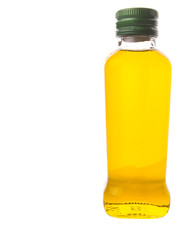 A bottle of olive oil over white background
