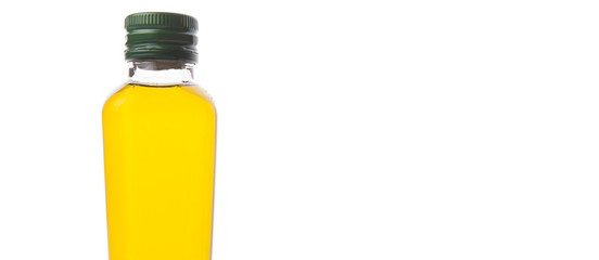 A bottle of olive oil over white background