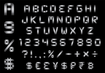 alphabet, numbers, currency and symbols pack - metal font