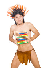 Native american in funny concept isolated on white