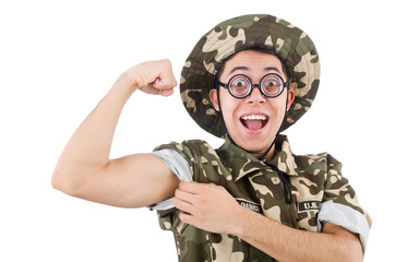 Funny soldier in military concept