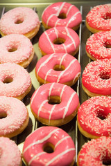Sweet donuts arranged at display