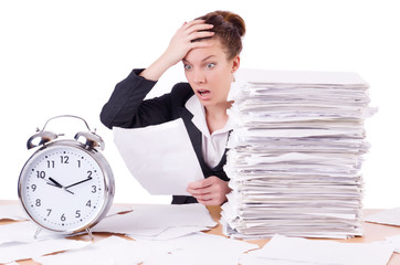 Woman businesswoman under stress missing her deadlines