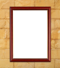blank wood frame on brick stone wall
