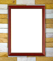 Fototapeta premium blank wood frame on brick stone wall
