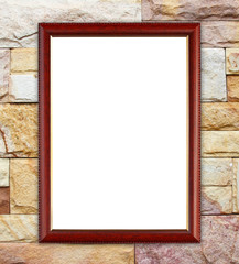 blank wood frame on brick stone wall